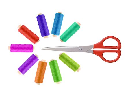simsearch:400-06079198,k - Colorful sewing threads and red scissor isolated on white background Stock Photo - Budget Royalty-Free & Subscription, Code: 400-04893682