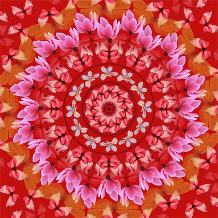 round flower designs - Red mandala with butterflies and flowers Stock Photo - Budget Royalty-Free & Subscription, Code: 400-04904239
