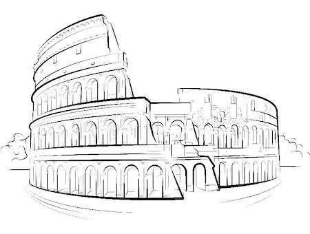 Drawing Colosseum, Rome, Italy. Vector illustration Stock Photo - Budget Royalty-Free & Subscription, Code: 400-04905320