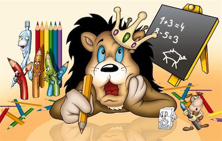simsearch:400-04396497,k - Lion in School - Cartoon Illustration, Bitmap Stock Photo - Budget Royalty-Free & Subscription, Code: 400-04907021