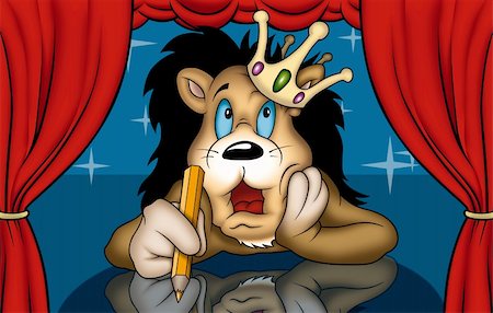 pencil crayon - Lion in Theatre - Cartoon Illustration, Bitmap Foto de stock - Super Valor sin royalties y Suscripción, Código: 400-04907022