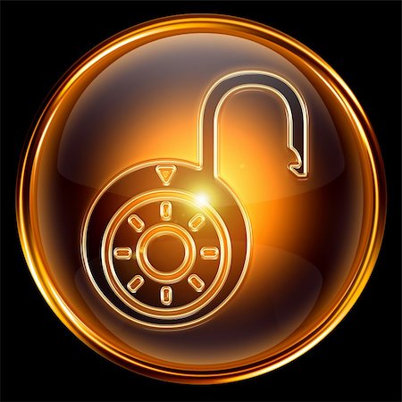 Lock open icon gold, isolated on black background Photographie de stock - Aubaine LD & Abonnement, Code: 400-04908628