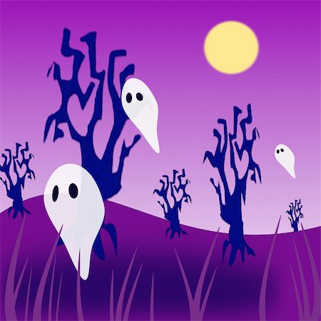 spooky night scene moon - Ghosts hovering between the trees in the moonlight. Stock Photo - Budget Royalty-Free & Subscription, Code: 400-04909490