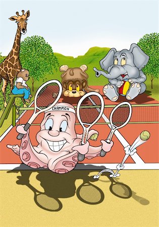 simsearch:400-04396497,k - Octopus Tennis Player - Cartoon Illustration, Bitmap Stock Photo - Budget Royalty-Free & Subscription, Code: 400-04909512
