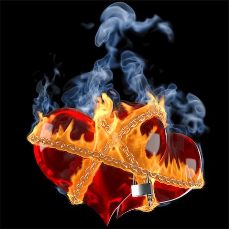 two hearts linked together by a burning chain. isolated on black. Stock Photo - Budget Royalty-Free & Subscription, Code: 400-04900039