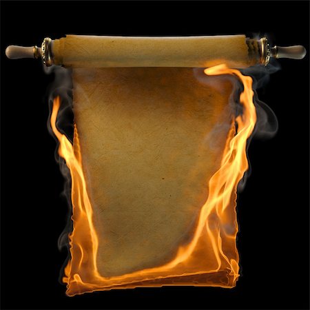 ancient antique scroll in the fire. isolated on black. Stock Photo - Budget Royalty-Free & Subscription, Code: 400-04900054
