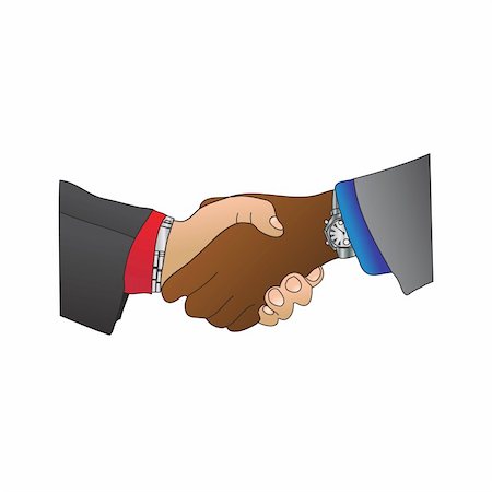 simsearch:400-04609965,k - A vectorized cartoon of a handshake between a black and white man wearing suits and different colored shirts Stock Photo - Budget Royalty-Free & Subscription, Code: 400-04900190