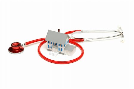 An isolated stethoscope and house represent home nursing or other concepts. Stock Photo - Budget Royalty-Free & Subscription, Code: 400-04900221