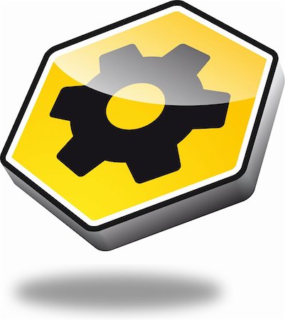 yellow cogwheel button with perspective Photographie de stock - Aubaine LD & Abonnement, Code: 400-04900905