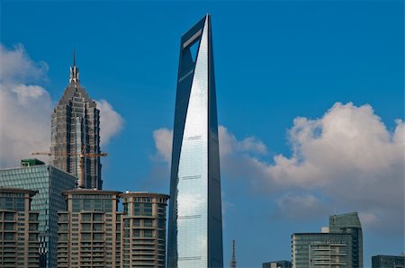 shanghai pudong view from puxi new bund on a sunny day with white clouds and blue sky Stock Photo - Budget Royalty-Free & Subscription, Code: 400-04901660