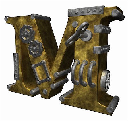 steampunk letter m on white background - 3d illustration Stock Photo - Budget Royalty-Free & Subscription, Code: 400-04902274
