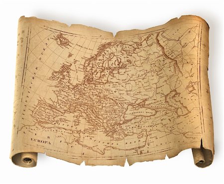 Old ragged map of Europe on paper or parchment document roll Stock Photo - Budget Royalty-Free & Subscription, Code: 400-04903043