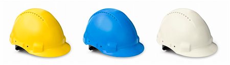 environment construction workers - Hard hats color collection for worker engineer and visitor isolated on white Stock Photo - Budget Royalty-Free & Subscription, Code: 400-04903123