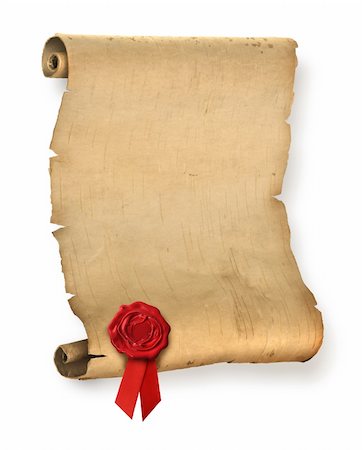 Old ragged parchment roll with red wax seal Stock Photo - Budget Royalty-Free & Subscription, Code: 400-04903167