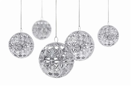 Shiny silver Christmas ball hanging, isolated on white background Stock Photo - Budget Royalty-Free & Subscription, Code: 400-04903218