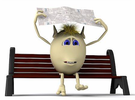 raining scenery cartoon - Unhappy puppet hide itself under newspaper from rain Stock Photo - Budget Royalty-Free & Subscription, Code: 400-04914364