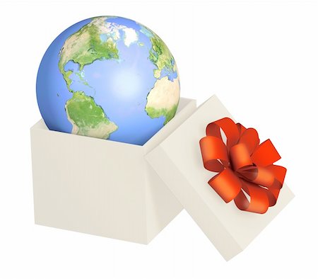 earth globe christmas ornament - Earth in opened gift. Objects isolated over white Stock Photo - Budget Royalty-Free & Subscription, Code: 400-04914482
