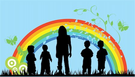 Vector illustration of rainbow and children silhouettes Stock Photo - Budget Royalty-Free & Subscription, Code: 400-04914549