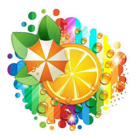 simsearch:400-06082374,k - Slice orange with leaf and umbrella over colored background Stock Photo - Budget Royalty-Free & Subscription, Code: 400-04915126