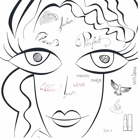doodle lips - Woman portrait Stock Photo - Budget Royalty-Free & Subscription, Code: 400-04915201