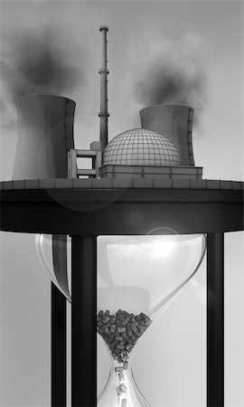 pollution illustration - close-up view of nuclear power station on huge hourglass with atomic waste inside, political caricature of nuclear power Stock Photo - Budget Royalty-Free & Subscription, Code: 400-04916972
