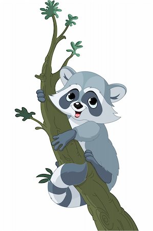 simsearch:400-07995476,k - Illustration of cute funny cartoon raccoon climbing on the tree Stock Photo - Budget Royalty-Free & Subscription, Code: 400-04917237