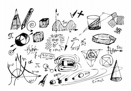 physics icons - hand drawn math and physic symbols isolated on the white background Stock Photo - Budget Royalty-Free & Subscription, Code: 400-04917356