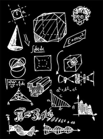 physics icons - math and geometry isolated on the black board Stock Photo - Budget Royalty-Free & Subscription, Code: 400-04917358