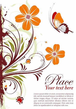 simsearch:400-05249552,k - Grunge floral frame with butterfly, element for design, vector illustration Stock Photo - Budget Royalty-Free & Subscription, Code: 400-04919064