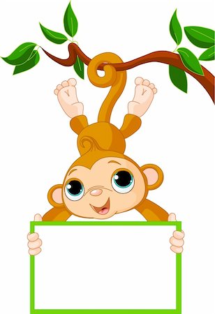 simsearch:400-04227154,k - Cute baby monkey on a tree holding blank sign Stock Photo - Budget Royalty-Free & Subscription, Code: 400-04910680