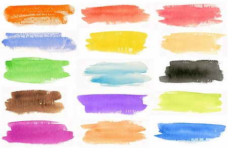 Watercolor hand painted brush strokes set. Isolated on white background. Made myself. Stock Photo - Budget Royalty-Free & Subscription, Code: 400-04911042