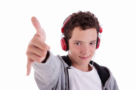 simsearch:400-04300097,k - happy young man with red headphones, and thumb up, isolated on white background, studio session Stock Photo - Budget Royalty-Free & Subscription, Code: 400-04911155