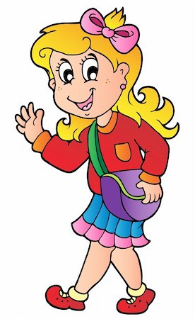 small picture of a cartoon of a person being young - Cartoon girl walking to school - vector illustration. Stock Photo - Budget Royalty-Free & Subscription, Code: 400-04911177