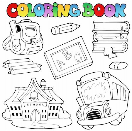 Coloring book school collection 1 - vector illustration. Stock Photo - Budget Royalty-Free & Subscription, Code: 400-04911189