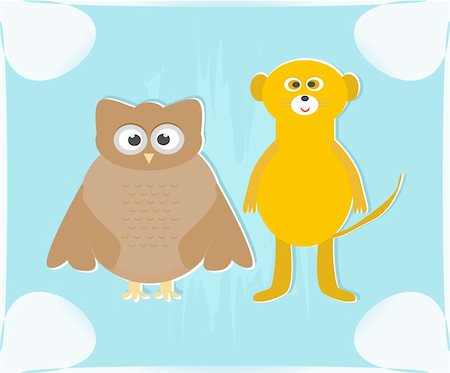 simsearch:400-07995476,k - cute cartoon owl and lemur on blue background Stock Photo - Budget Royalty-Free & Subscription, Code: 400-04911808