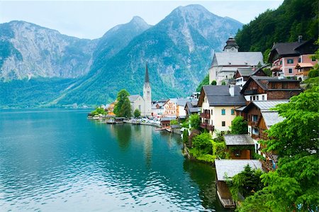 Beautiful summer Alpine Hallstatt Town and lake Hallstatter See view (Austria) Stock Photo - Budget Royalty-Free & Subscription, Code: 400-04912467