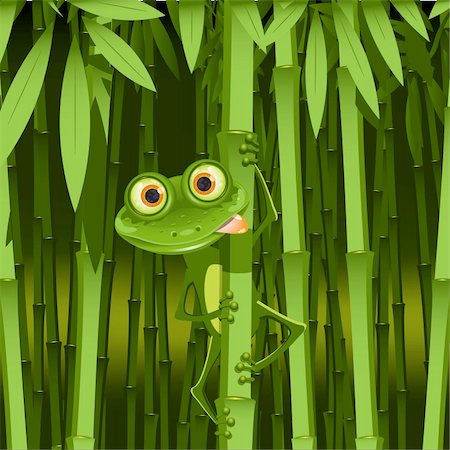 illustration, curious frog on stem of the bamboo Stock Photo - Budget Royalty-Free & Subscription, Code: 400-04912670