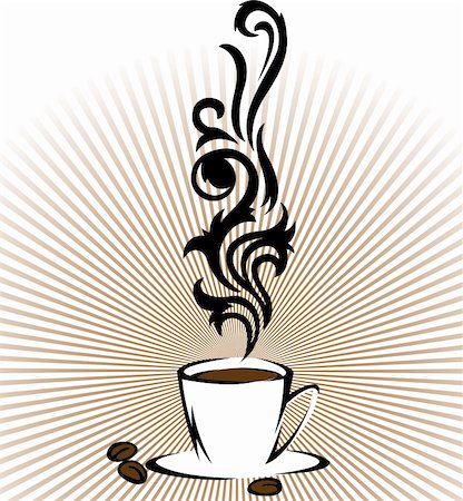 simsearch:400-04414723,k - Stylized cup of coffee with clouds of steam on the radiant background Foto de stock - Super Valor sin royalties y Suscripción, Código: 400-04912712