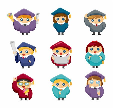 students learning cartoon - Cartoon Graduate students icons set Stock Photo - Budget Royalty-Free & Subscription, Code: 400-04913285