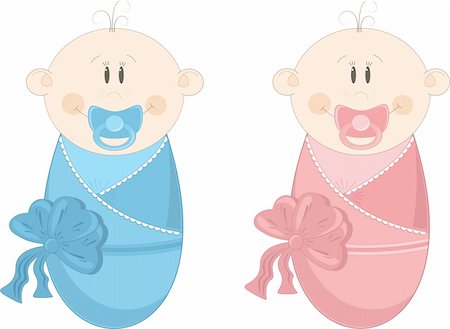 sweet baby cartoon - Two baby in diapers with pacifiers. Vector Illustration. Stock Photo - Budget Royalty-Free & Subscription, Code: 400-04924778