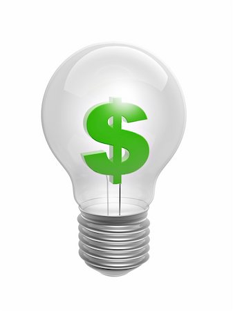 energy money - bulb with green dollar symbol inside isolated on white background Stock Photo - Budget Royalty-Free & Subscription, Code: 400-04920346