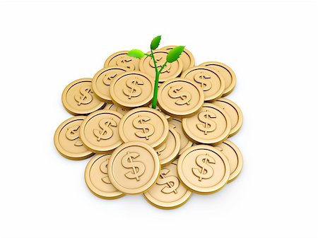 Gold coins and seedling isolated on white background Stock Photo - Budget Royalty-Free & Subscription, Code: 400-04920373