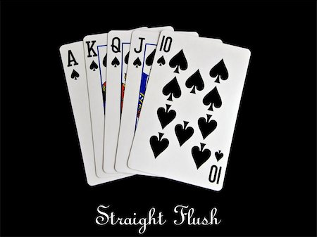 queen cards images - spade straight flush isolated on black background Stock Photo - Budget Royalty-Free & Subscription, Code: 400-04920389