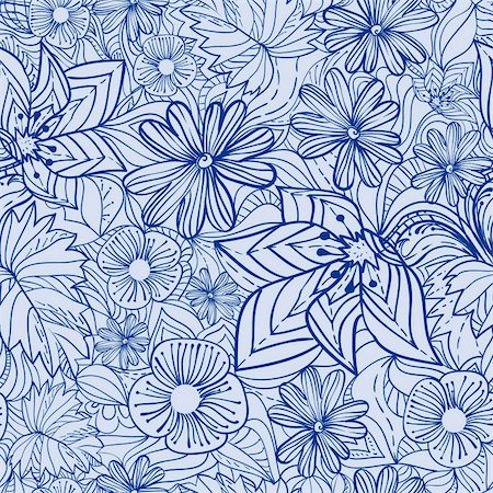 floral beautiful backgrounds - Blue floral pattern. Vector illustration Stock Photo - Budget Royalty-Free & Subscription, Code: 400-04920592