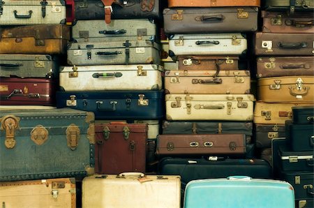 suitcase old - A lot of Old vintage suitcases Stock Photo - Budget Royalty-Free & Subscription, Code: 400-04920826