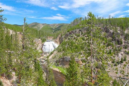 simsearch:400-05705152,k - Gibbon Falls lows through the canyons of Yellowstone National Park in the United States. Stock Photo - Budget Royalty-Free & Subscription, Code: 400-04921196