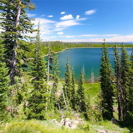 simsearch:400-05705152,k - Beautiful blue waters Duck Lake in Yellowstone National Park of Wyoming, USA. Stock Photo - Budget Royalty-Free & Subscription, Code: 400-04921199