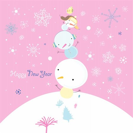 simsearch:400-05375439,k - bright greeting card with a pyramid of snowmen on a pink background Stock Photo - Budget Royalty-Free & Subscription, Code: 400-04923358
