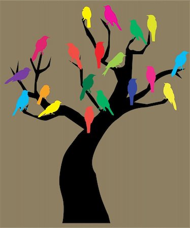 peace silhouette in black - Vector illustration of a tree with birds Stock Photo - Budget Royalty-Free & Subscription, Code: 400-04923662