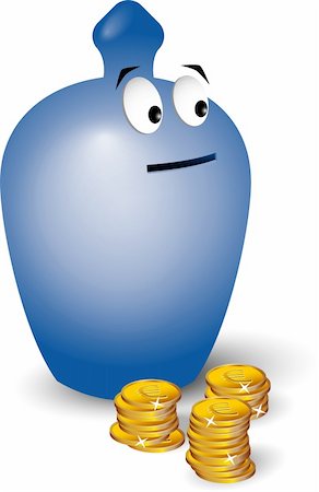 simsearch:400-06077471,k - A funny blue moneybox smiling, with shiny euro coins on white background Stock Photo - Budget Royalty-Free & Subscription, Code: 400-04923916